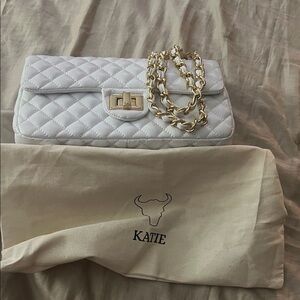 Katie K White Quilted Clutch with Gold Chain